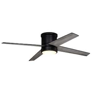 Erie Black 52 in. Flush Mount Ceiling Fan with LED Light Kit and Remote