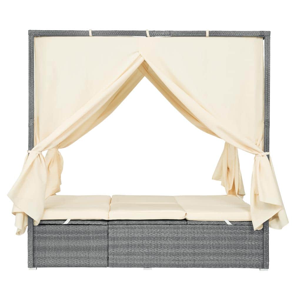 77.2 in Gray Rattan Outdoor  Lounge Chair with Canopy and Beige Cushion for  Patio price history on PriceWatchPro