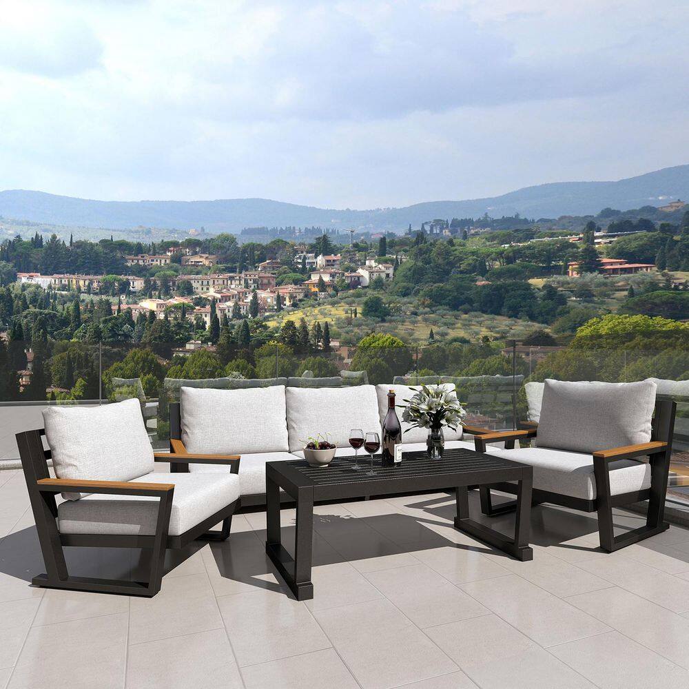 Black 4-Piece Aluminum Outdoor Patio Conversation Set with Coffee Table and Gray Washable Cushions price history on PriceWatchPro