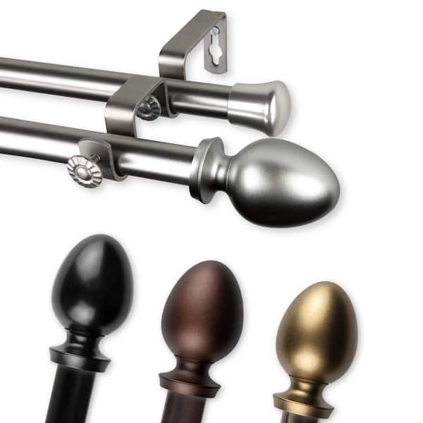 EMOH 13/16" Dia Adjustable 120-170" Double Curtain Rod in Cocoa with Tomesha Finials