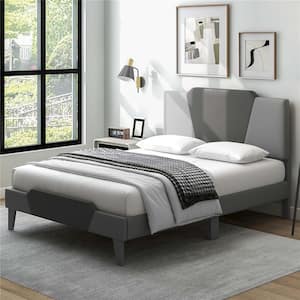 Black Metal Frame Full Size Upholstered Platform Bed with Velvet Headboard Mattress Foundation