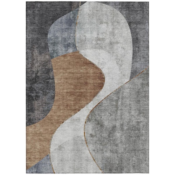 Gray, Charcoal, Brown 3 ft. x 5 ft. Woven Abstract Polyester Rectangle Indoor/Outdoor Area Rug