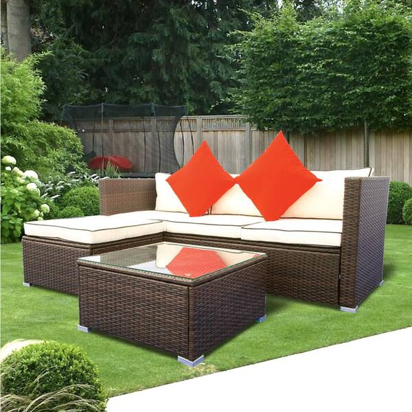 Afoxsos Black 3 Piece Wicker Rattan Outdoor Patio Sectional