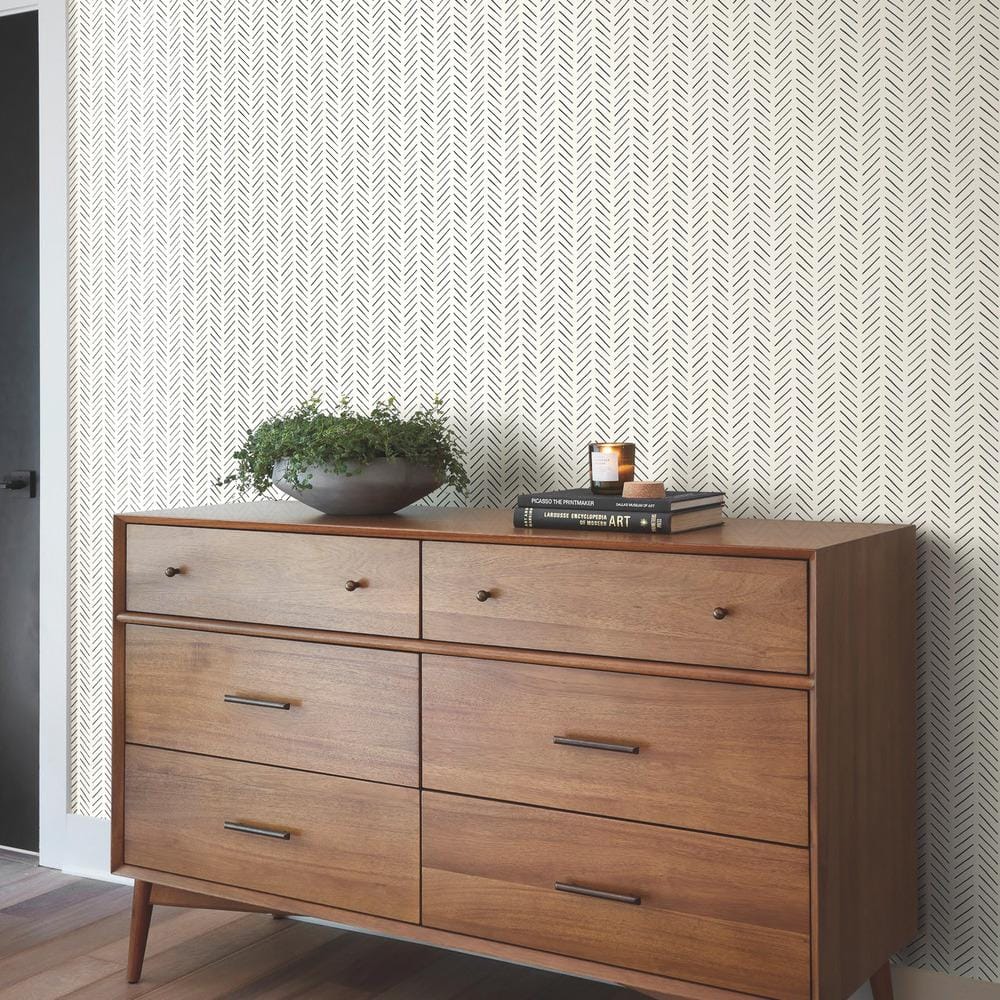 Magnolia Home Abstract Black Herringbone Pre-pasted Wallpaper