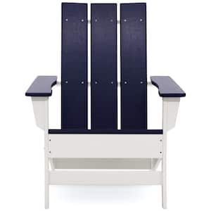 Aria White with Navy Blue Recycled Plastic Adirondack Chair
