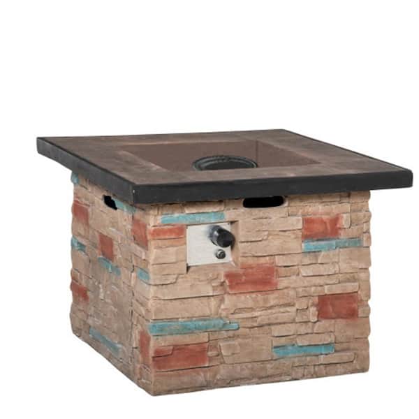 Unbranded 32 in. 50000 BTU Brown Square Outdoor Propane Gas Fire Pit Table with Lava Rocks and Rain Cover