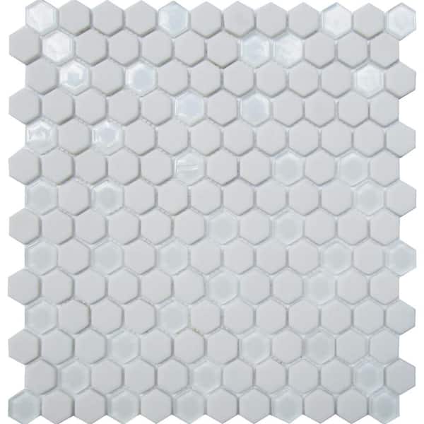 Apollo Tile White 4 in. x 5 in. Hexagon Polished Recycled Glass Mosaic Tile Sample (0.13 sq. ft./Piece)