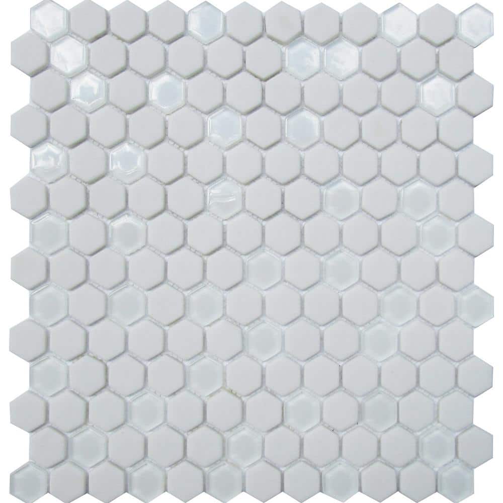 White Recycled Glass Hexagon Mosaic Tile Sheet