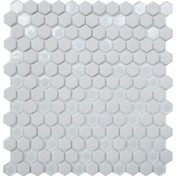Apollo Tile White 11.8 in. x 12 in. Hexagon Polished Recycled Glass Mosaic Tile (4.92 sq. ft./Case)