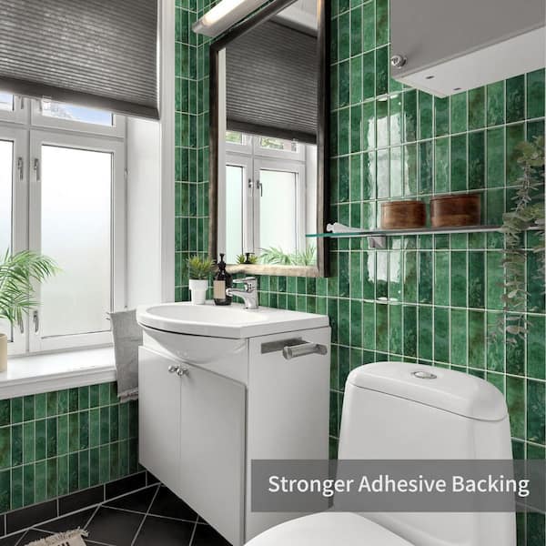 Green Self Adhesive Marble Tiles 12 in. x 12 in. Peel and Stick BacksplashStick Tile on Backsplash for Kitchen (10-Pack)