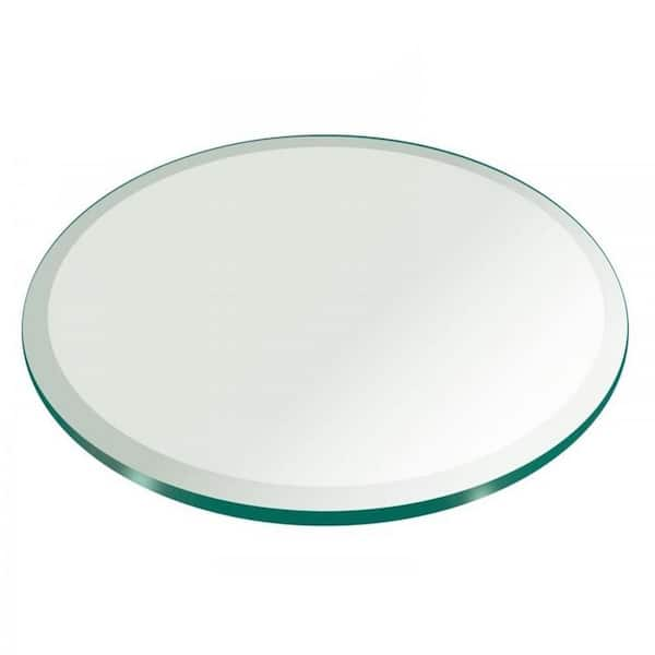 Fab Glass and Mirror 34 in. Clear Round Glass Table Top, 1/4 in. Thickness Tempered Beveled Edge Polished