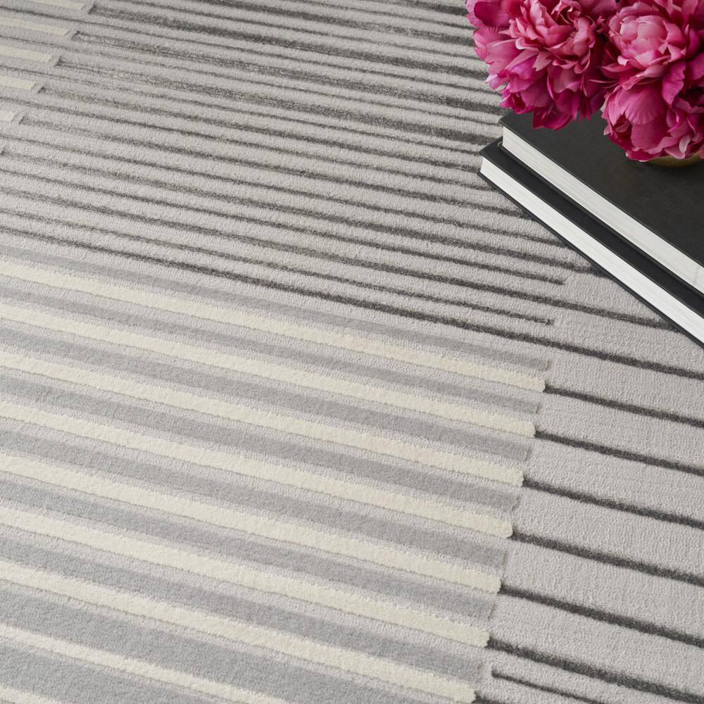 Silver Grey Striped 5' x 7' Synthetic Area Rug
