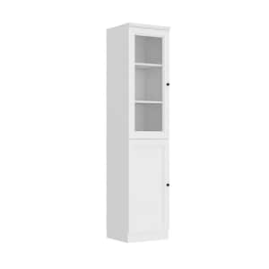 15.7 in. W x 15.7 in. D x 70.9 in. H White Wood Freestanding Bathroom Linen Cabinet with Tempered Glass Door, Shelves