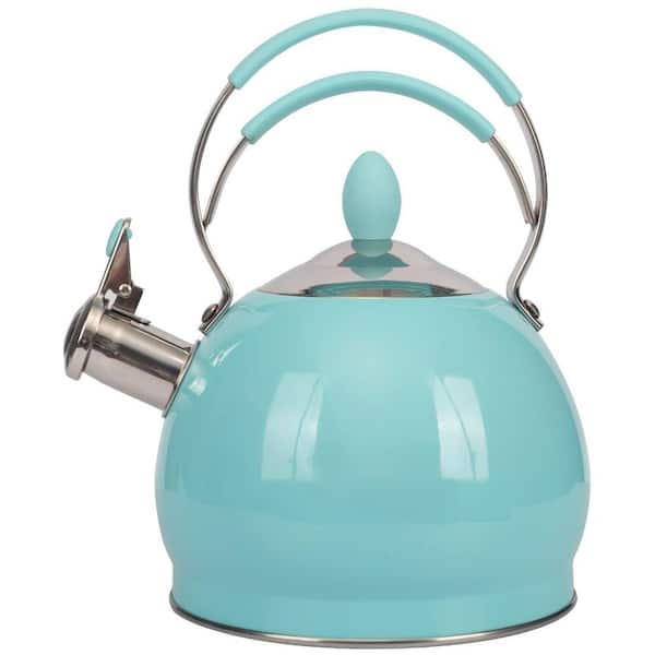 2.6 qt. 12-Cup Stainless Steel Whistling Induction Stovetop Tea Kettle with Pour Spout in Blue