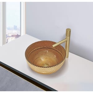 Jewel 13 in. Modern Gold Color Tempered Glass Crystal Round Bowl Vessel Sink
