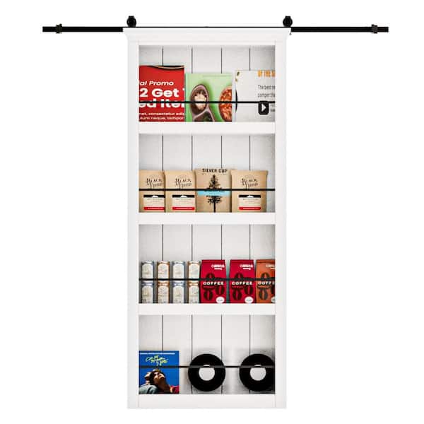 EH PUERTA 42 in. x 84 in. Decorative Cover White Primed Composite MDF Shelves Sliding Barn Door with Hardware Kit and Soft Close