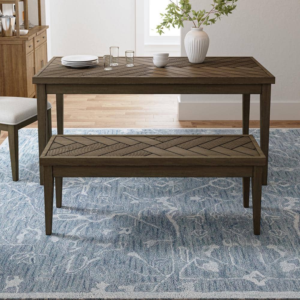 JAYDEN CREATION Amaya Distressed Brown Rubber Solid Wood 48 in. Rectangular Dining Bench ...