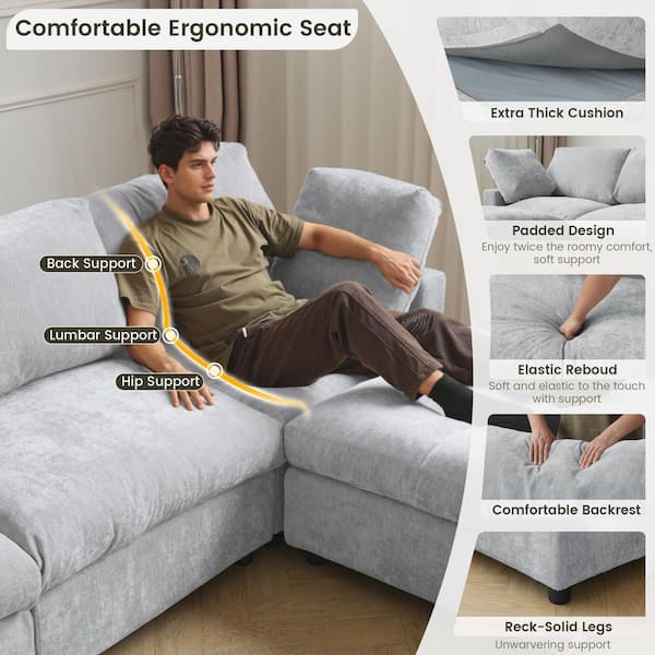 Magic Home Sofa Covers Washable, 134 in. Square Arm Chenille U