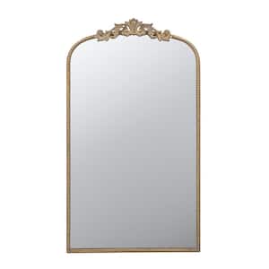 24 in. W x 42 in. H Arched Framed Gold Mirror Baroque Inspired Frame for Bathroom, Entryway Console Lean Against Wall