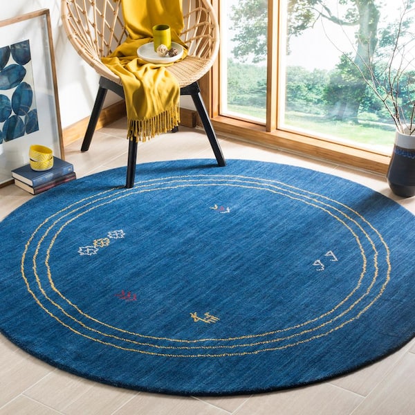 Himalaya Blue/Multi 6 ft. x 6 ft. Round Border Area Rug