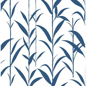Navy Blue and White Bamboo Leaves Botanical Peel and Stick Wallpaper 30.75 sq. ft.