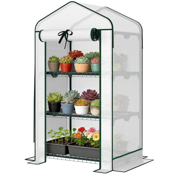 2 ft. x 1.5 ft. x 4 ft. 3-Tier Mini Greenhouse with Roll-Up Zipper Door, Portable Plant Hot House