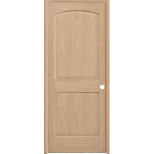 Steves & Sons 24 in. x 80 in. 2-Panel Round Top Left-Hand Unfinished Red Oak Wood Single Prehung Interior Door with Nickel Hinges