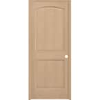 30 in. x 80 in. 2-Panel Round Top Left-Hand Unfinished Red Oak Wood Single Prehung Interior Door with Nickel Hinges