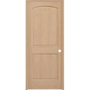 32 in. x 80 in. 2-Panel Round Top Left-Hand Unfinished Red Oak Wood Single Prehung Interior Door with Nickel Hinges