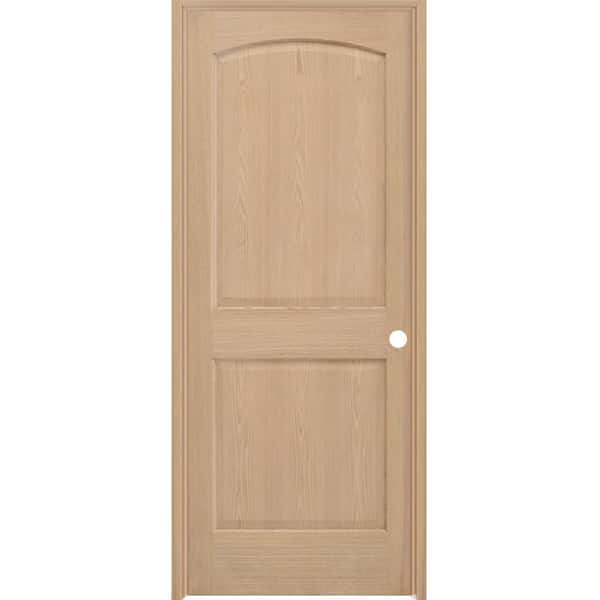 Steves & Sons 24 in. x 80 in. 2-Panel Round Top Left-Hand Unfinished Red Oak Wood Single Prehung Interior Door w/ Bronze Hinges