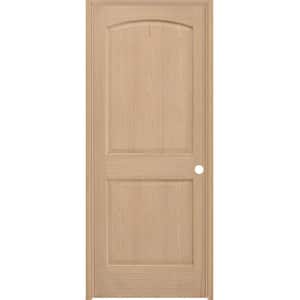 30 in. x 80 in. Left-Hand Unfinished Red Oak Wood 2-Panel Round Top Single Prehung Interior Door with Bronze Hinges