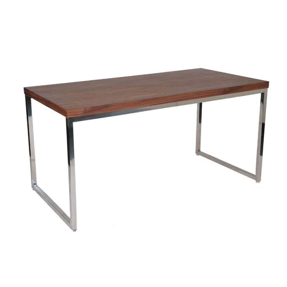 Rami 59 in. Rectangular Walnut Brown Wood Writing Desk with Steel Frame