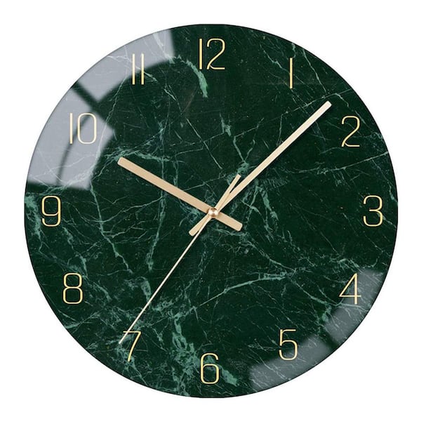 Unbranded Clock Dark Green Analog Glass Silent Wall Clock