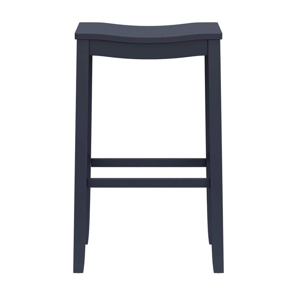 Navy Wood Backless Saddle Style Counter Stool