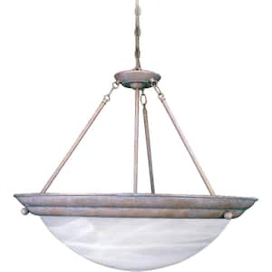 Lunar Collection 3-Light Indoor Prairie Rock Convertible Hanging Pendant/Semi-Flush with Alabaster Glass Bowl Shade