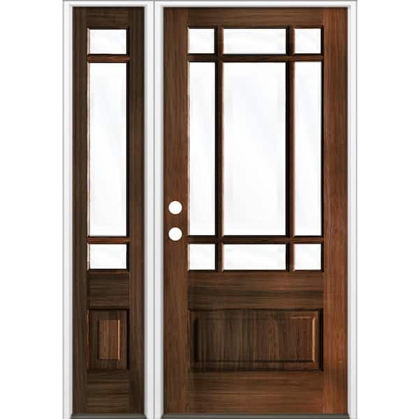 36 in. x 80 in. 3/4 Prairie-Lite Clear Glass Red Mahogany Stain Right Hand Hemlock Prehung Front Door Left Sidelite