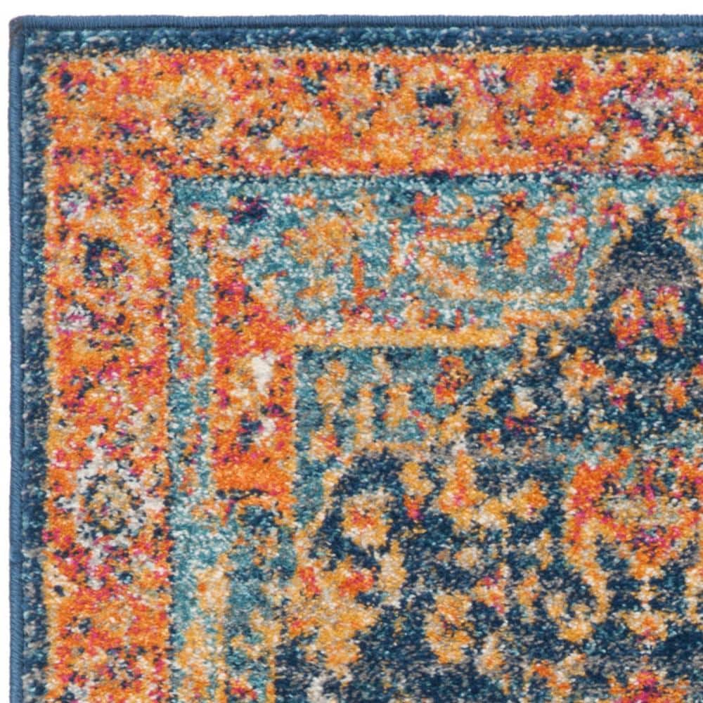 Reversible Hand-Knotted Blue and Orange Synthetic Area Rug - 2'2" X 4'
