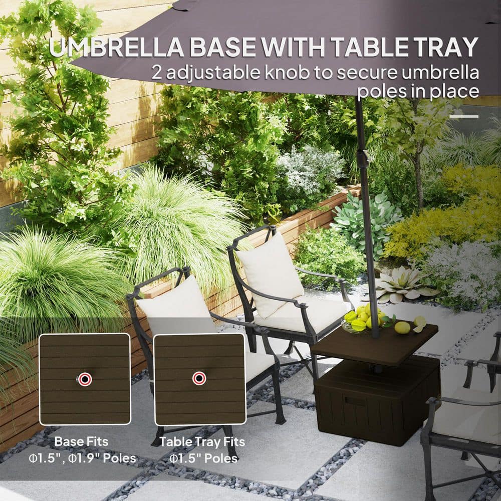 Brown Heavy Duty Plastic Patio Umbrella Base with Table Tray