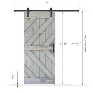 Triple KL Series 36 in. x 84 in. Fully Set Up Weather Grey Finished Pine Wood Sliding Barn Door With Hardware Kit