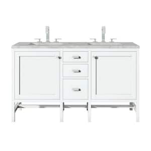 Addison 60.0 in. W x 23.5 in. D x 35.5 in. H Double Bathroom Vanity in Glossy White with Victorian Silver Quartz Top