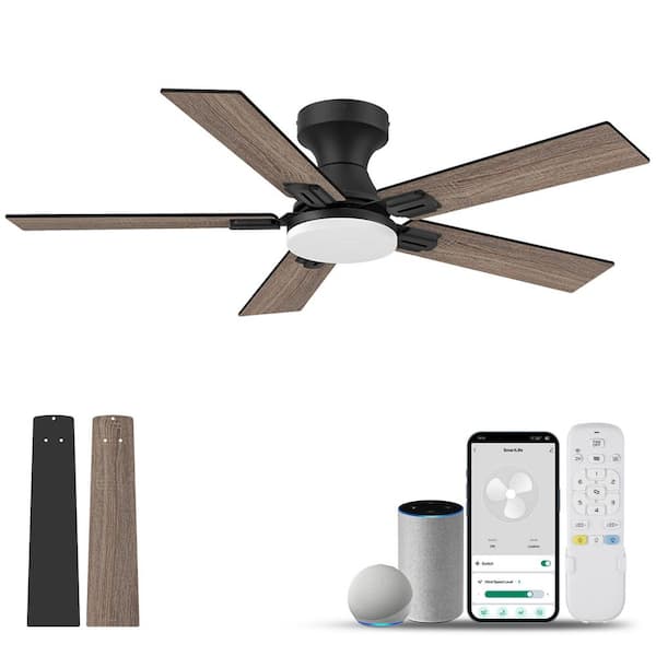 42 in. Smart Outdoor Indoor Black Ceiling Fan with LED Lights, Remote, Voice Control via Alexa, Dimmable, Quite DC Motor