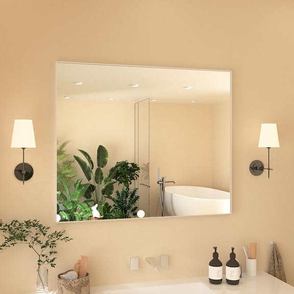 36 in. W x 30 in. H Rectangular Framed Wall Bathroom Vanity Mirror in Brushed Nickel