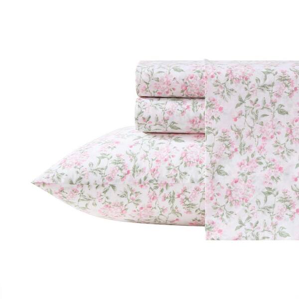 Laura Ashley Blossom Bliss 4-Piece Light Pink/Green Percale Cotton