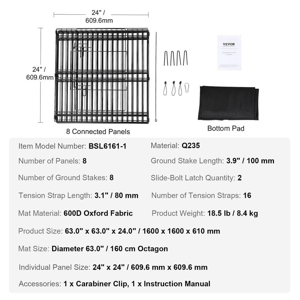 VEVOR 24" Foldable Metal Dog Playpen with Bottom Pad
