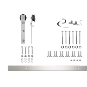 8 ft./96 in. Brushed Nickel Non-Bypass Sliding Barn Door Hardware Kit Straight Design Roller for Single Door
