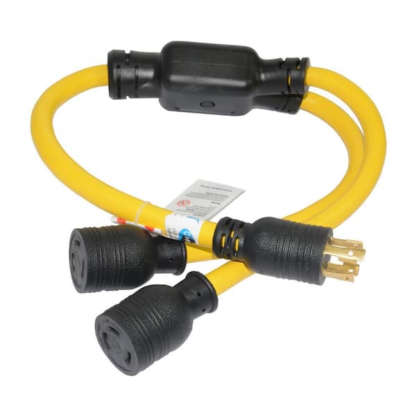 Conntek 3 ft. 10AWG Generator Y Adapter Cord NEMA L14-30P 4-Prong 30 Amp Locking Plug to (2) L5-30R 3-Prong 30 Amp Female