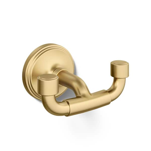 Paces Wall Mounted J-Hook Robe Hook in Vibrant Brushed Moderne Brass