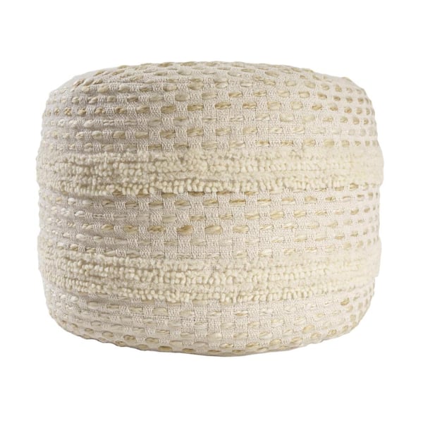 Unbranded Dash White/Beige Striped Ombre Hand Woven Cotton Blend Pouf
