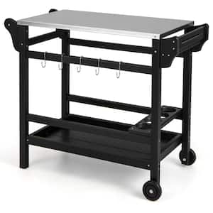 Stainless Steel Tabletop Dining Kitchen Cart Movable High Quality HDPE Outdoor Pizza Oven Table Stand, Black