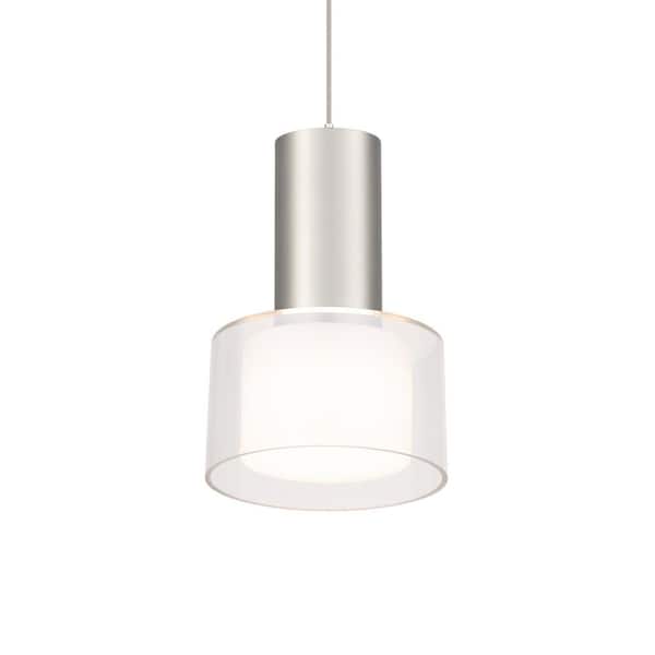 Twist-N-Lite 7.5 in. Brushed Nickel Mini-Pendant Light with Clear and White Acrylic Shade Integrated LED